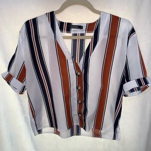 Rust and navy top with buttons